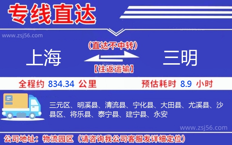 上海到三明物流公司